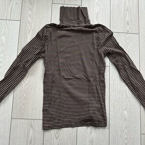 J Crew Women's Striped Brown and Navy Thin Polo Neck 100% cotton Size Small